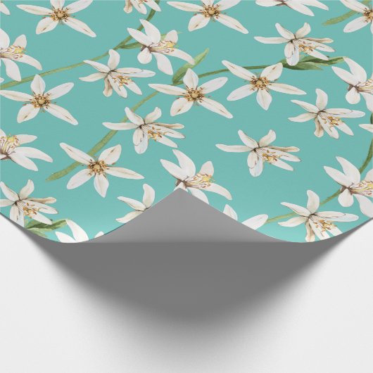 Summer Lemon blossom pattern on teal Cadeaupapier (Hoek)