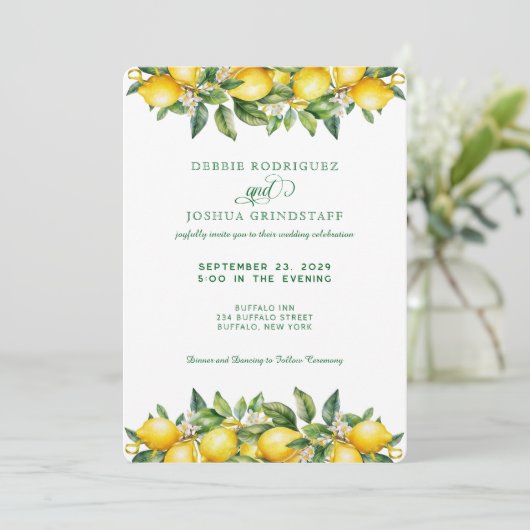Summer Lemon Citrus Fruit Wedding Invitation  (Debout devant)