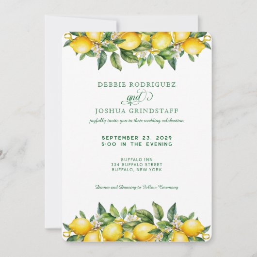 Summer Lemon Citrus Fruit Wedding Invitation  (Devant)