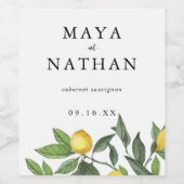 Summer Lemon Greenery Personalized Wedding Wijn Etiket (Enkel label)