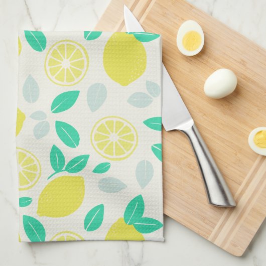 Summer Lemon Pattern in Cream Theedoek (Quarter Fold)