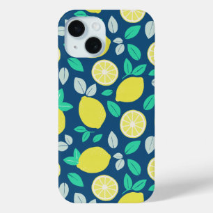Summer Lemon Pattern in Navy Blue