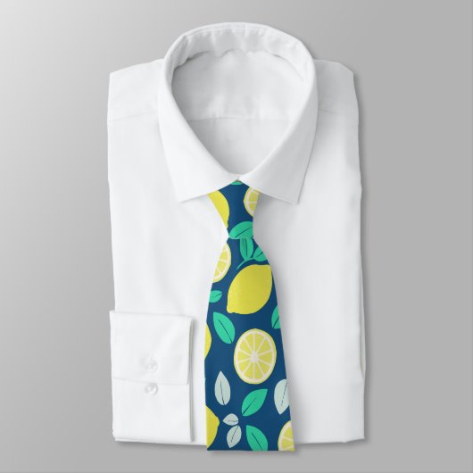 Summer Lemon Pattern in Navy Blue Stropdas (Gebonden)