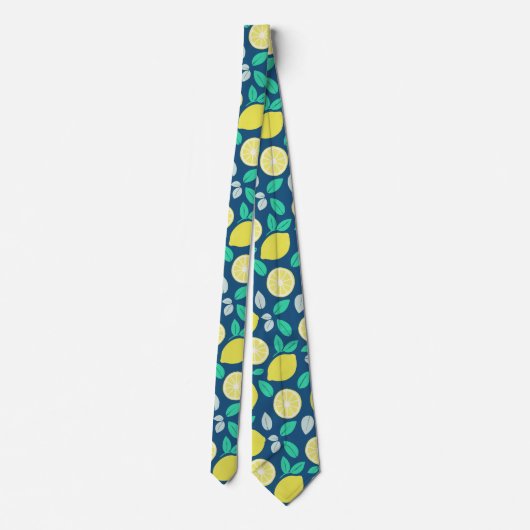 Summer Lemon Pattern in Navy Blue Stropdas (Achterkant)