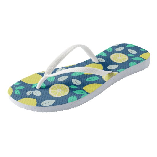Summer Lemon Pattern in Navy Blue Teenslippers (Schuin)