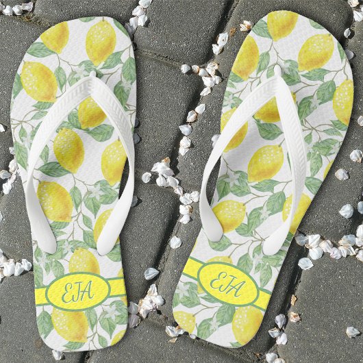 Summer Lemon Pattern Initiaal Yellow White Lemonad Teenslippers