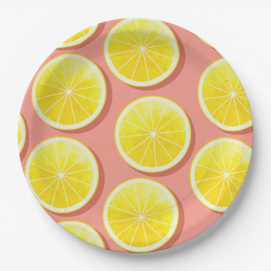 Summer Lemon Slices Pattern Papieren Bordje (Voorkant)