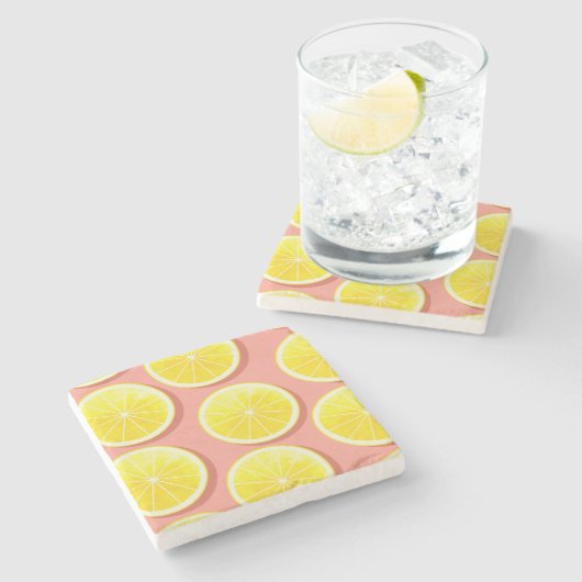 Summer Lemon Slices Pattern Stenen Onderzetter (Zijkant)
