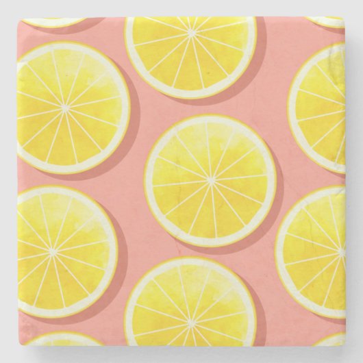 Summer Lemon Slices Pattern Stenen Onderzetter (Voorkant)