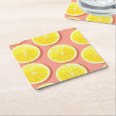 Summer Lemon Slices Pattern Vierkante Kartonnen Onderzetter (Schuin)