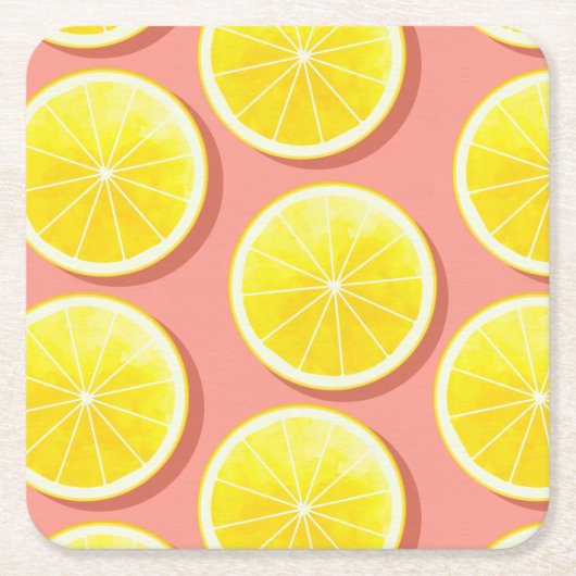 Summer Lemon Slices Pattern Vierkante Kartonnen Onderzetter (Voorkant)