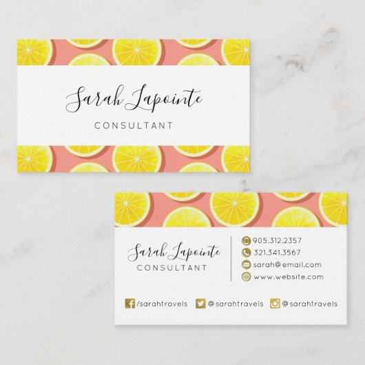 Summer Lemon Slices Pattern Visitekaartje (Voorkant / Achterkant)