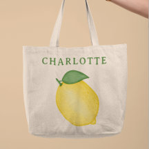 Summer Lemon Yellow l Custom Name Canvas tas