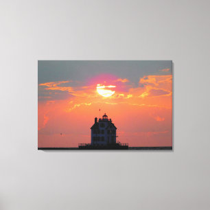 Summer Lighthouse Sunset Canvas Afdruk
