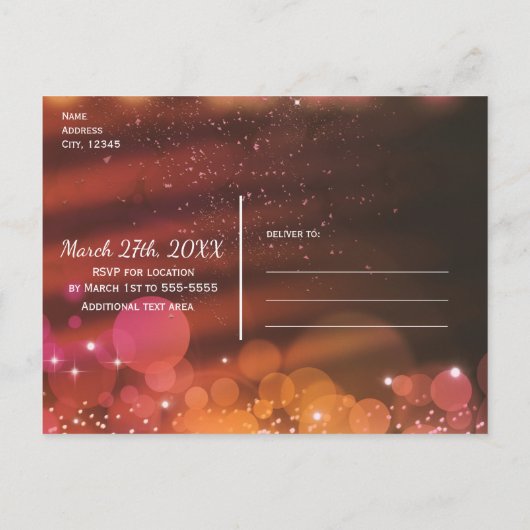 Summer Lights Sparkle Palm Trees Party Invitation Uitnodiging Briefkaart (Achterkant)