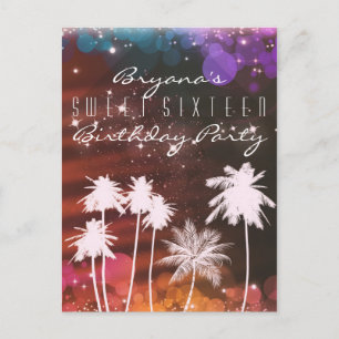 Summer Lights Sparkle Palm Trees Party Invitation Uitnodiging Briefkaart