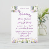 Summer Lila Wildflower Romantic Wedding Kaart (Staand voorkant)