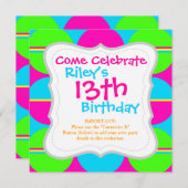 Summer Lime Green Hot Pink Blauwgroen cirkels stri Kaart (Voorkant / Achterkant)