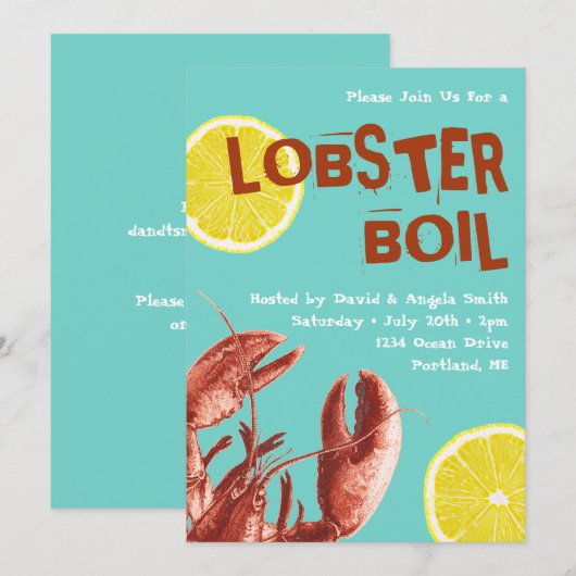 Summer Lobster Boil Party Aqua Kaart (Voorkant / Achterkant)