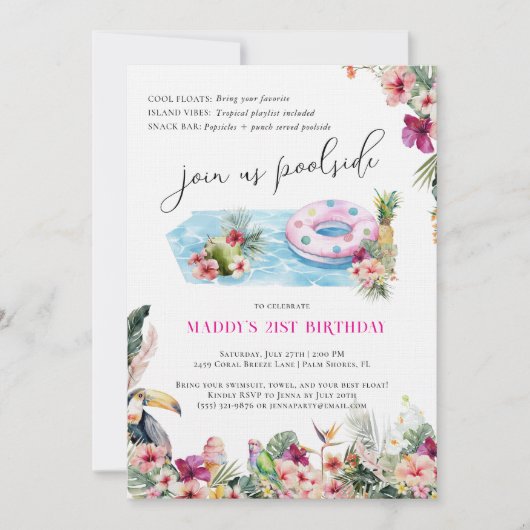 Summer Luau | Tropical Pool Party Birthday Kaart (Voorkant)