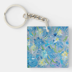 Summer Meadow Bloemen Acryl Vierkant Sleutelhanger