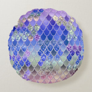 Summer Mermaid Glitter Scales #3 (Faux Glitter) Rond Kussen