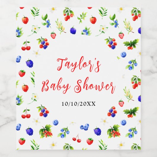 Summer Mixed Berries Baby Shower Wijn Etiket (Enkel label)