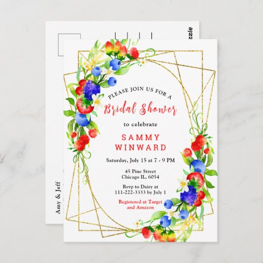 Summer Mixed Berries Bridal Shower Briefkaart (Voorkant / Achterkant)