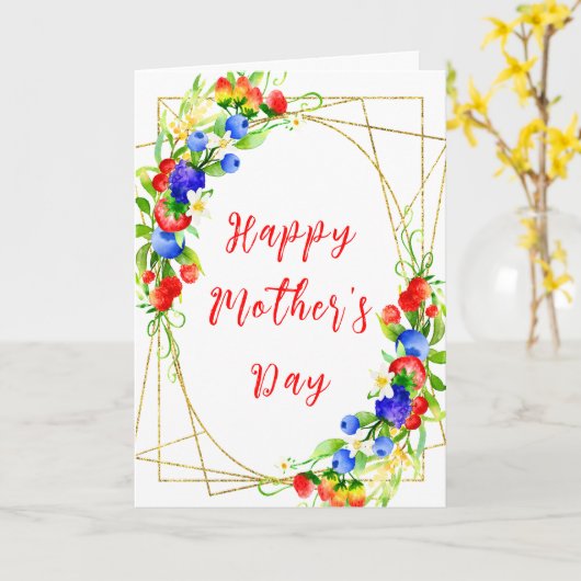 Summer Mixed Berries Happy Moederdag Kaart (Gele Bloem)