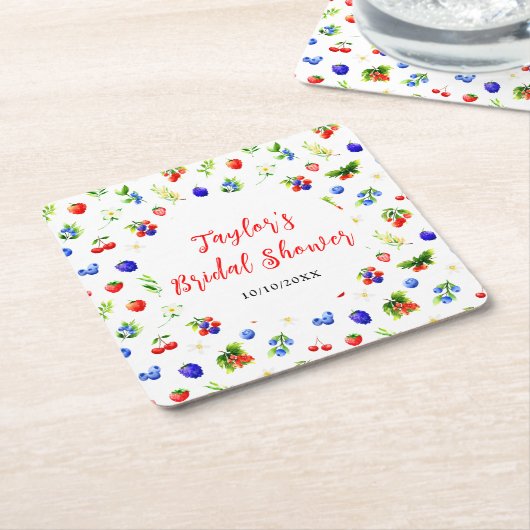 Summer Mixed Berries Vrijgezellenfeest Vierkante Kartonnen Onderzetter (Schuin)
