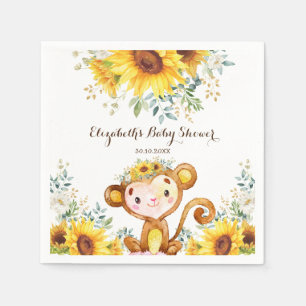 Summer Monkey Waterverf Zonnebloem Baby shower Servet