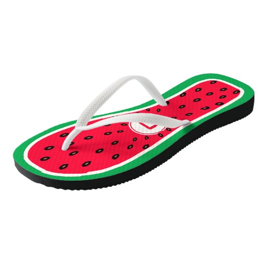 Summer Monogrammed Watermelon Slice Funny Ontworpe Teenslippers (Schuin)