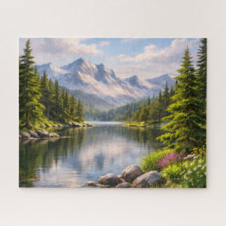 Summer Mountain Lake Reflection Puzzle Legpuzzel