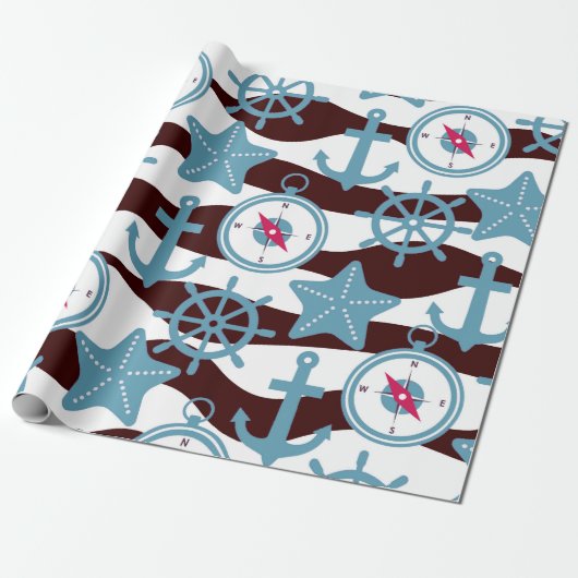 Summer Nautical Pattern Cadeaupapier (Uitgerold)