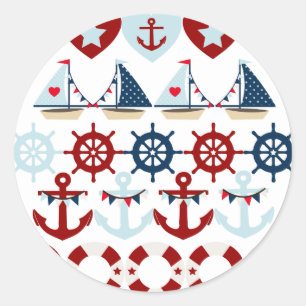 Summer Nautical Theme Anchors Sail Boats Helms Ronde Sticker