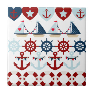 Summer Nautical Theme Anchors Sail Boats Helms Tegeltje