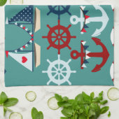 Summer Nautical Theme Anchors Sail Boats Helms Theedoek (Gevouwen)