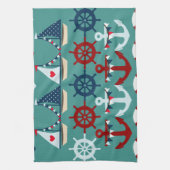 Summer Nautical Theme Anchors Sail Boats Helms Theedoek (Verticaal)