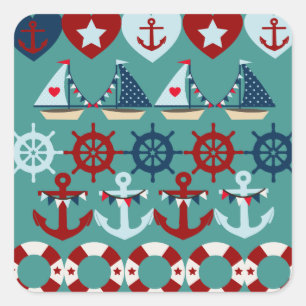 Summer Nautical Theme Anchors Sail Boats Helms Vierkante Sticker