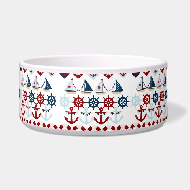 Summer Nautical Theme Anchors Sail Boats Helms Voerbakje (Voorkant)