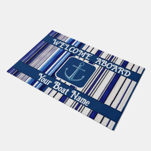 Summer Navy Blue Boat Trendy Stripes Collectie Deurmat