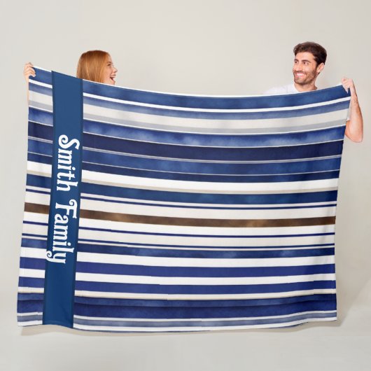 Summer Navy Blue Trendy Boat Stripes Collectie Fleece Deken (In situ)