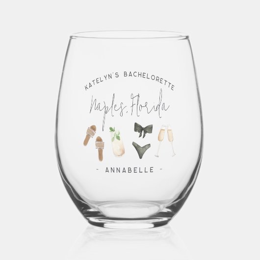 Summer Neutrals Personalized Bachelorette Party Wijnglas Zonder Voet (Voorkant)
