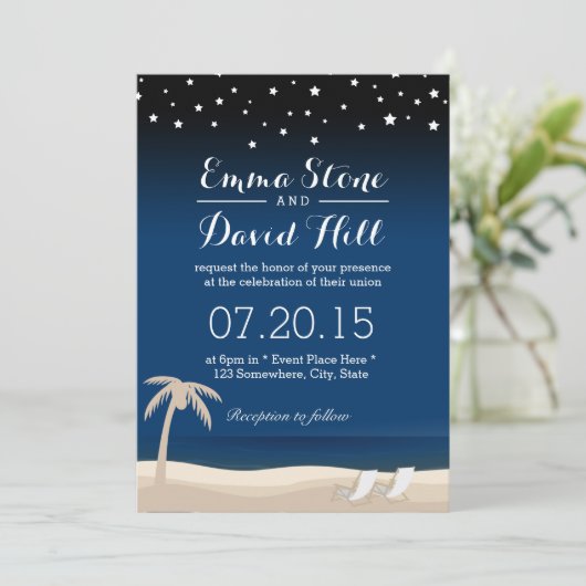 Summer Night Beach Wedding Invitting Kaart (Staand voorkant)