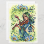 Summer Night Fiddler Fairy Elf Violin Art Kaart (Voorkant / Achterkant)