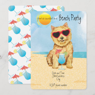 Summer Norwich Terrier Beach Party Invitation Feestdagenkaart