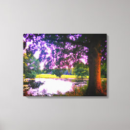Summer Oak Tree and Pond Canvas Afdruk