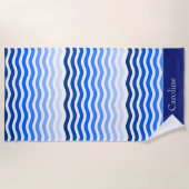 Summer Ocean Blue Waves Stripes Tropical Name Word Strandlaken (Voorkant)