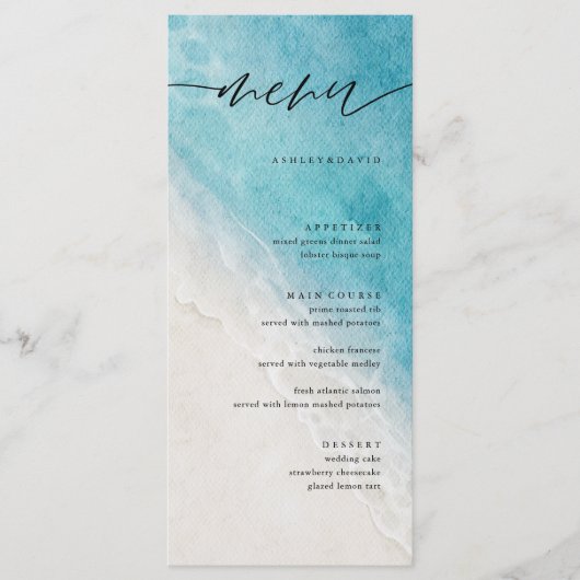 Summer Ocean Plage Mariage Menu Cartes (Devant)
