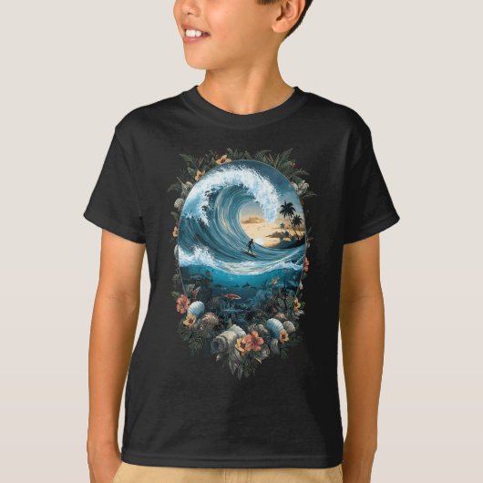 Summer Ocean Wave Surfing Tropical Beach Reef T-shirt (Voorkant)